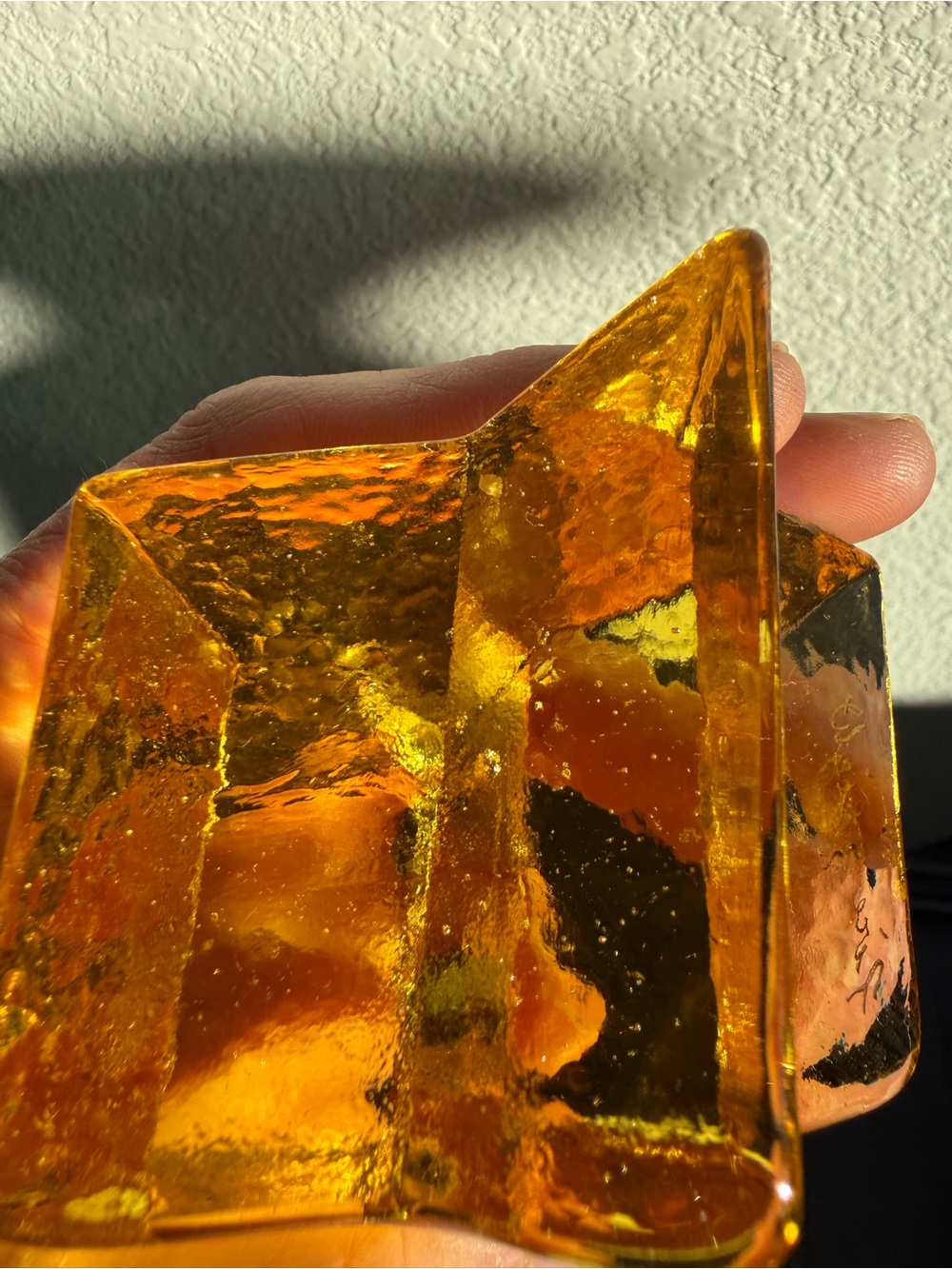 Handmade Amber Art Glass Star Sculpture — “Fire & Light” Signed - Picture 3 of 8